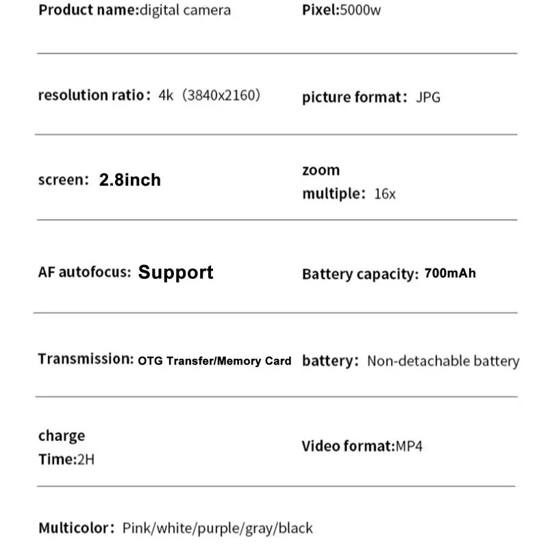 16X Digital Zoom Digital Camera, Auto Focus Vlog Camera, Compact Camera, Shockproof Camera for Home & Outdoor 3