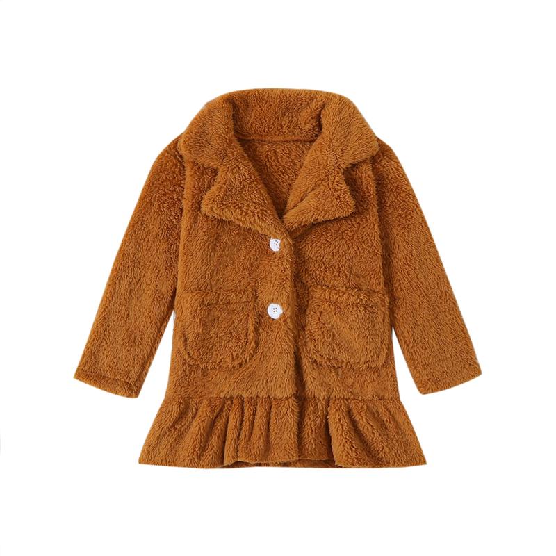 Product Introduction of Girls Plush Jacket, Long Sleeve Turn-down Collar Button Closure Winter Jacket Casual Coat 42