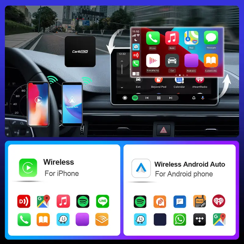 CarPlay không dây, Hộp Android Auto, Có dây và không dây, Cắm và chạy USB, Tương thích với tất cả các mẫu ô tô 5