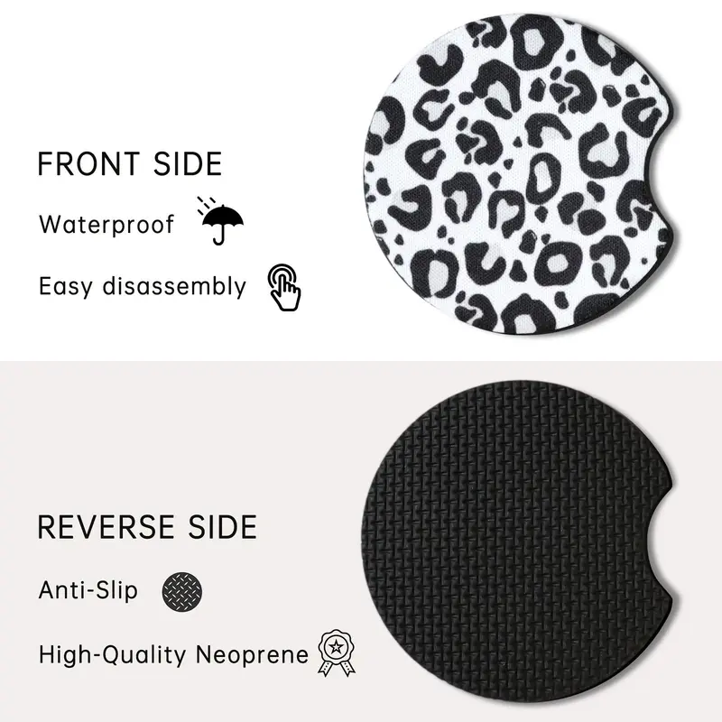 Leopard Print Car Coaster, Round Anti-slip Cup Holder Decorative Cup Mat, Car Cup Holder Coaster For Gift, Car Decoration 3
