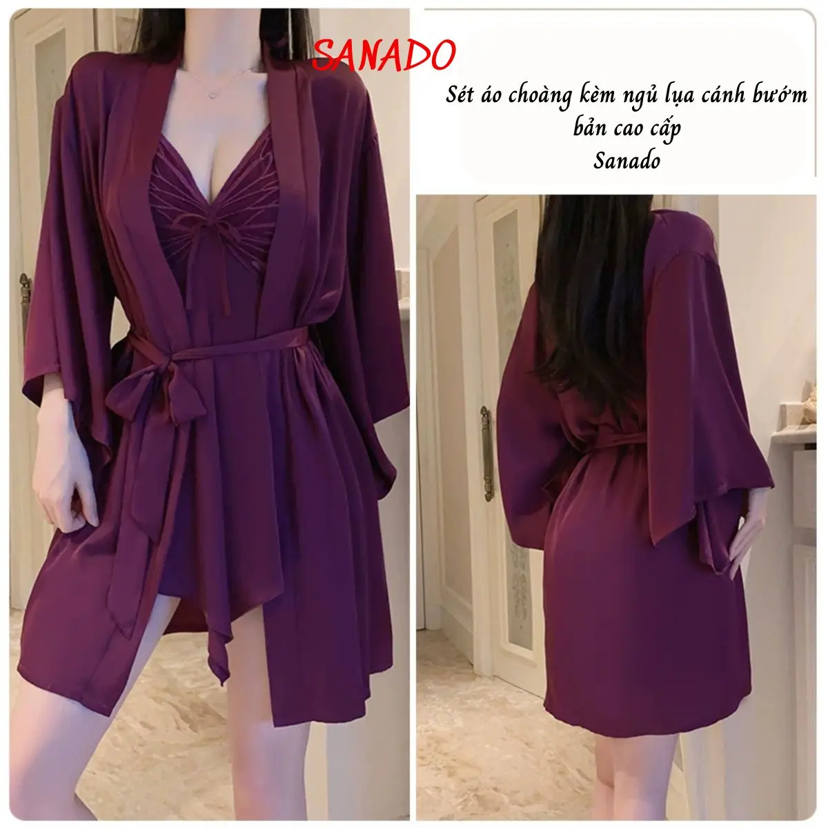 Sét áo choàng kèm váy ngủ lụa cao cấp SC59