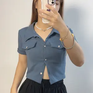 FLOWER CROPTOP | Croptop Wanita Kancing Bunga