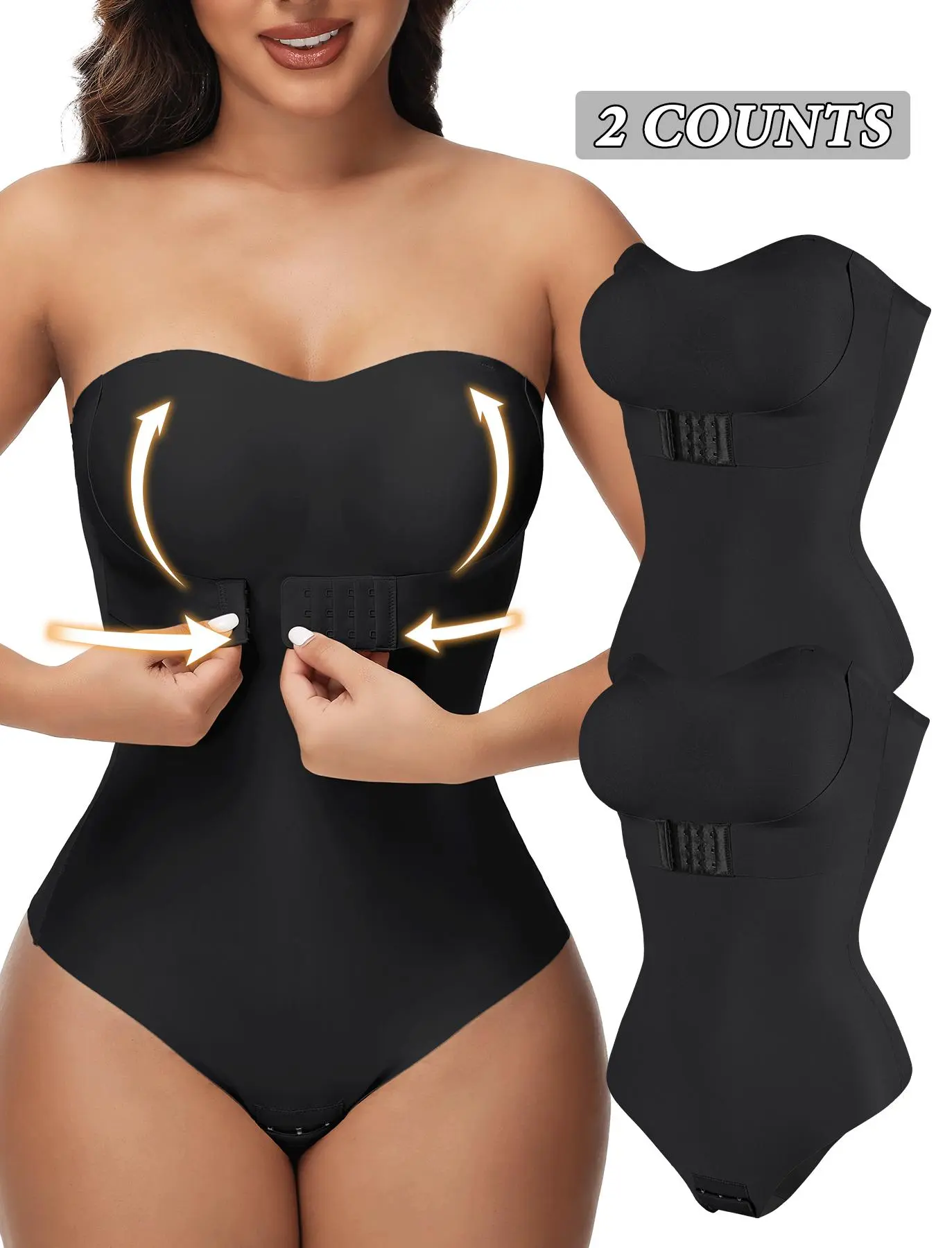 Women's Solid Color Strapless Shapewear Bodysuit, Tummy Control Shaper, Ladies Shapewear for All Seasons