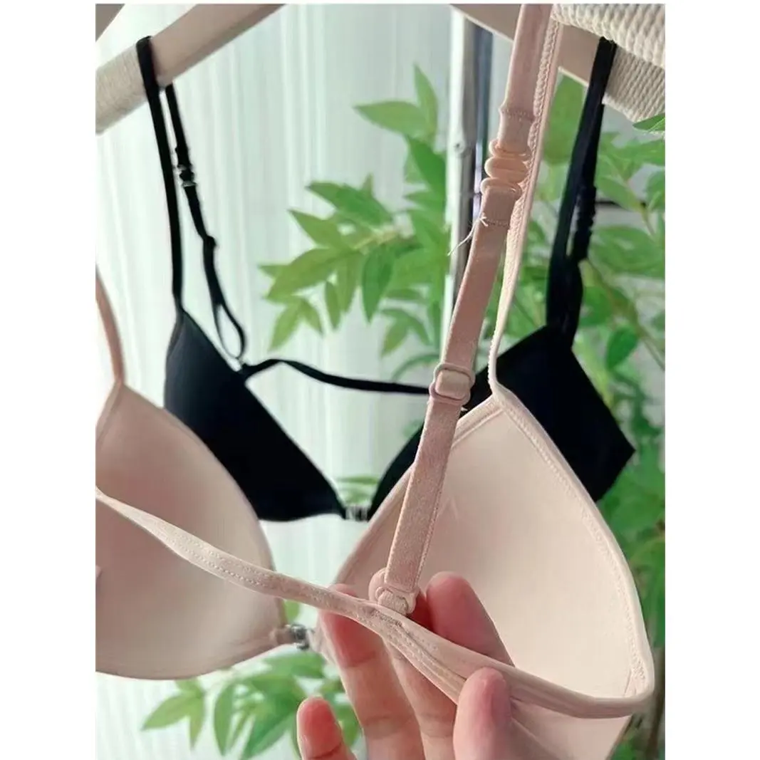 French triangular cup underwear for women with thin shoulder straps beautiful back hanger neck front buckle without marks bra thin small chest gathering bra