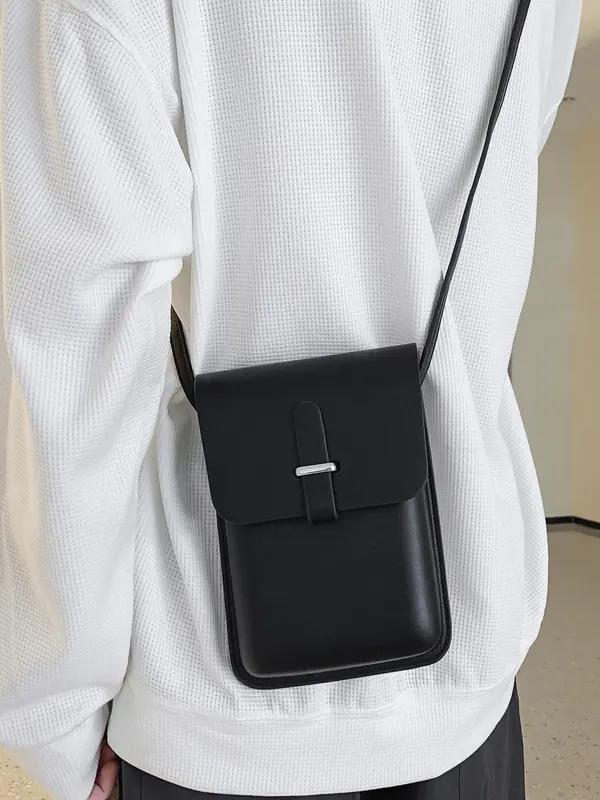 Men's Casual Plain Pu Leather Crossbody Bag,  Simple Style Buckle Shoulder Bag for Travel, Daily Use 0