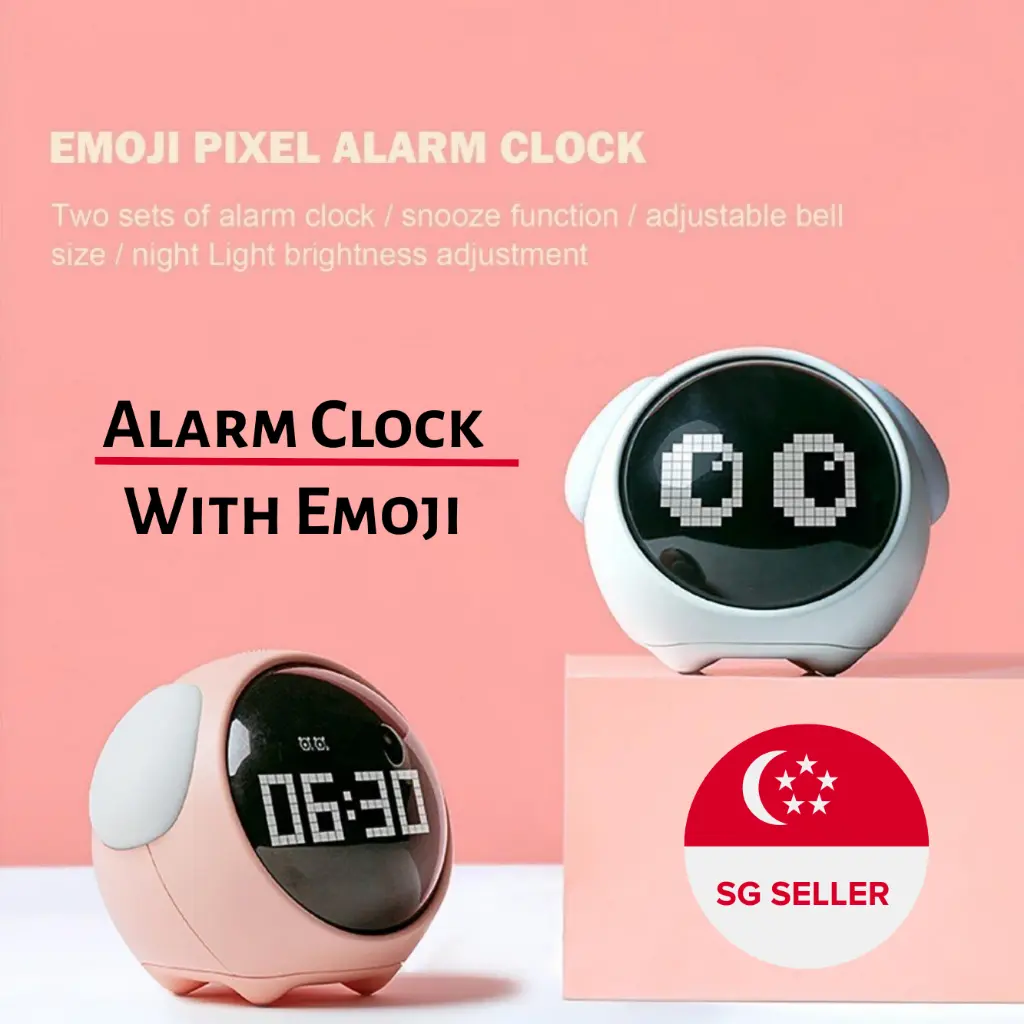 <SG Seller>Emoji Alarm Clock for Kids Voices Control Snooze Function Date Temperature