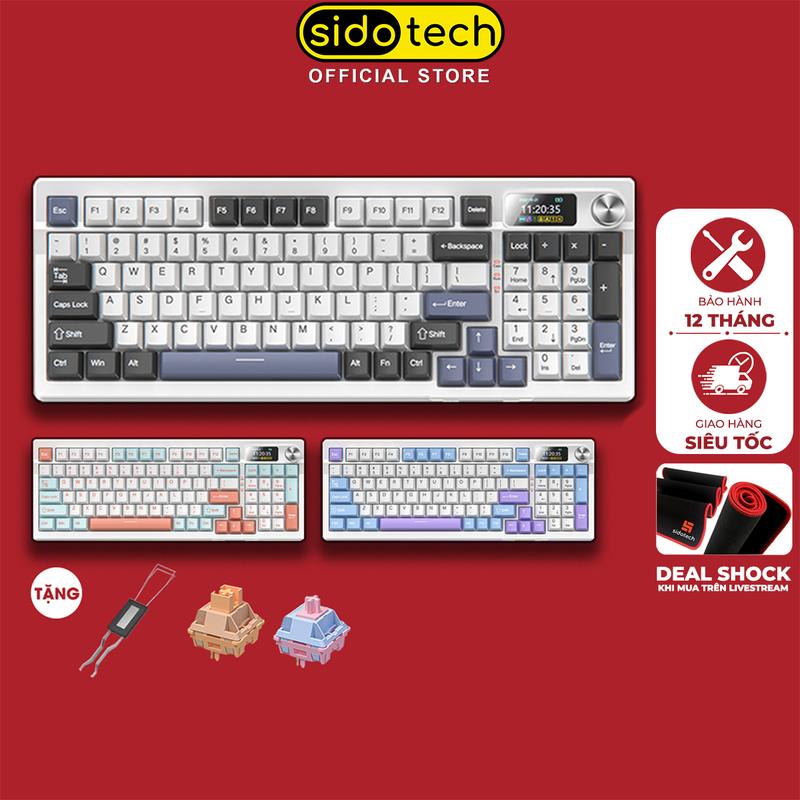 Bàn phím cơ bluetooth không dây SIDOTECH YINDIAO Y95 có màn hình led app tùy chỉnh gif hot swap 5 pin gasket mount lót foam pin 8000 mAh switch được lube sẵn dành cho game thủ