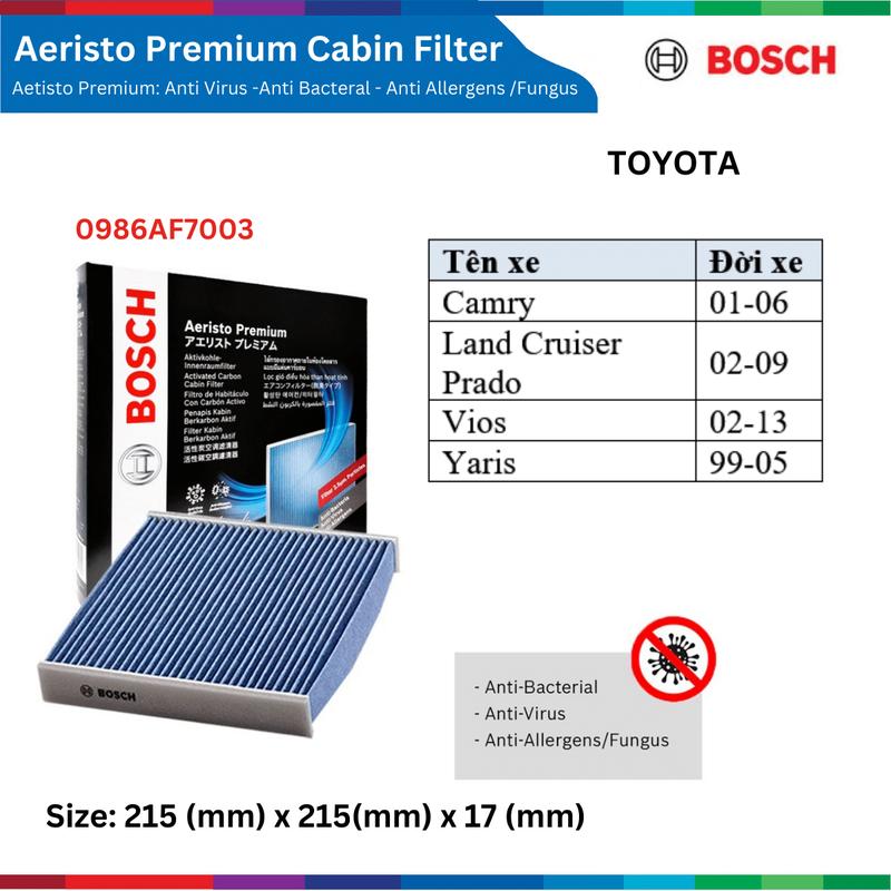 Lọc gió điều hòa BOSCH Aeristo Premium, xe TOYOTA Camry Altis Vios, Fortuner Land Cruiser, Yaris, Cross 1