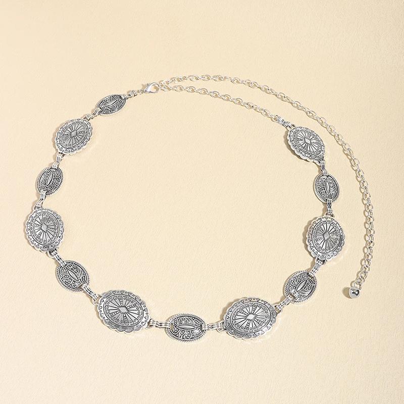 Product Introduction of Retro Style Women's Metal Waist Chain Adjustable Decorative Circle Carved Chain Belt High Style Accessories 19