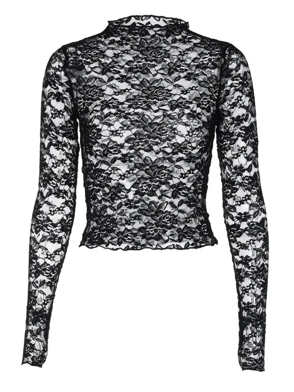 Women's Plain Floral Lace Sheer Mock Neck Tee, Street Fashion Long Sleeve T-shirt for Spring & Fall, Women's Clothing for Daily Wear 6