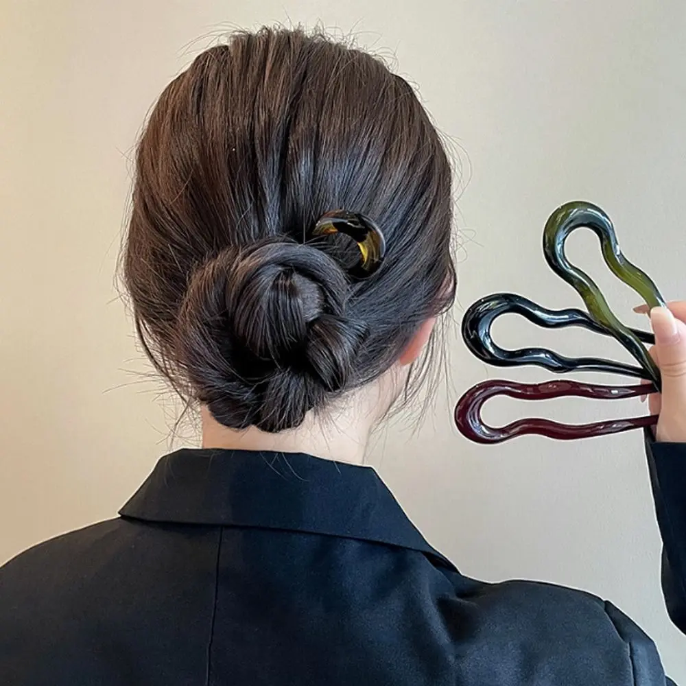 Fashion U-Shaped Hair Fork Acetate Geometric Design Hairpin Tortoiseshell Headwear Hair Sticks Women Girls