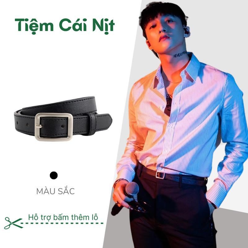 Thắt lưng Sơn Tùng bản nhỏ 2.3cm may viền đục lỗ TL001B -Dây nịt nam nữ học sinh chữ nhật hàn quốc có lỗ -Tiệm Cái Nịt