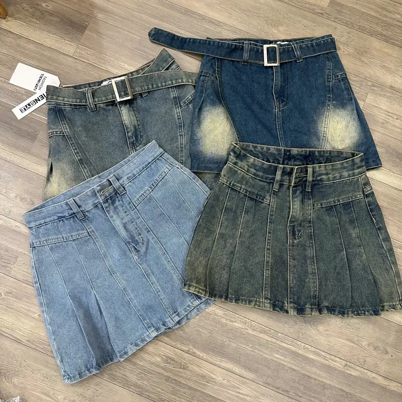 (CÓ BIGSIZE) Chân Váy Jean Xòe Xếp Ly Có Lót Quần Phom Ngắn Chất Jean Không Giãn - Nữ - Women -Khuy 7
