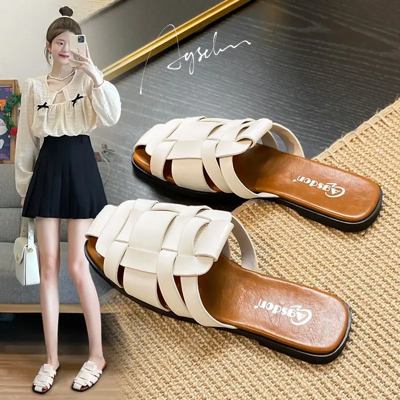 Full box Dép sục đan dây đế nâu Ulzzang