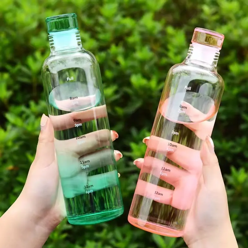COD 500ML -750ML  ins simple water cup high-value portable time scale glass cup net red drinking water target cup Bottle Drinkware
