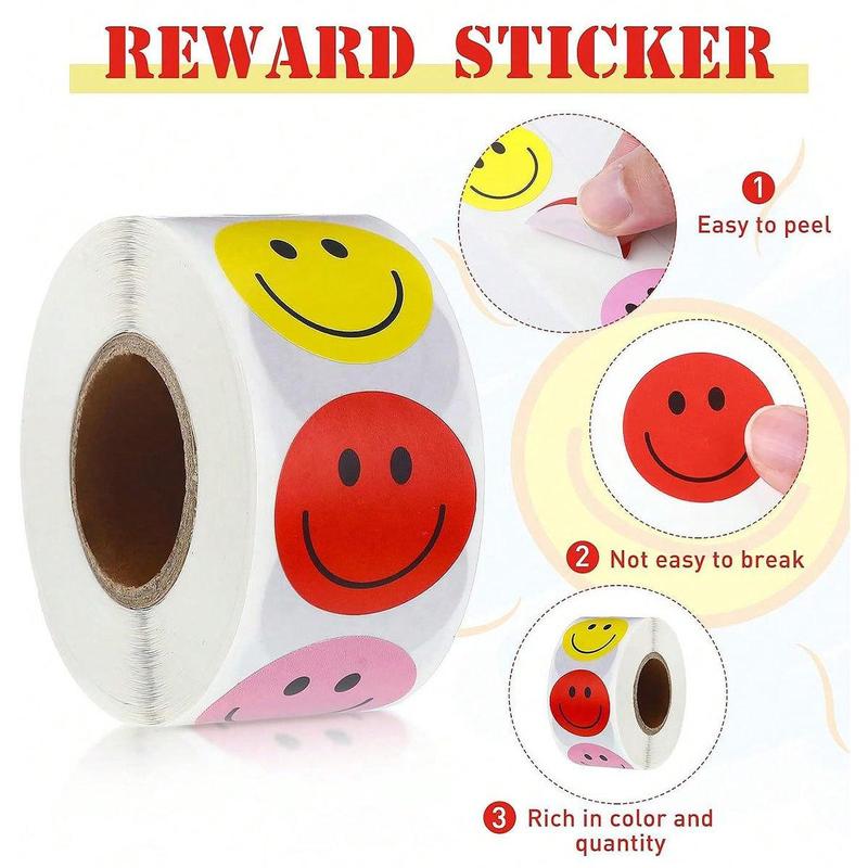 Smile Face Pattern Self Adhesive Sticker, 500pcs/roll Round Label Sticker, Decorative Sticker for Gift, Cake, Biscuit, Greeting Card Envelope 2