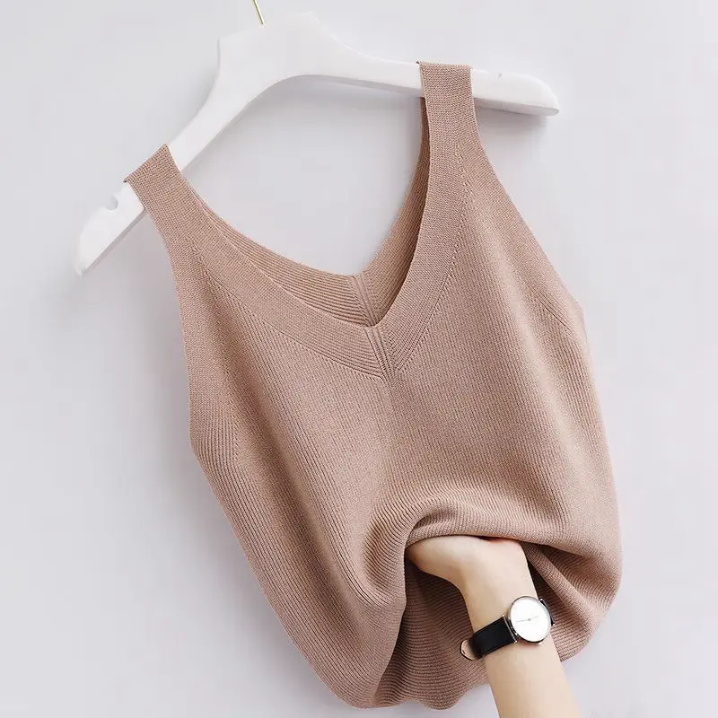 Camisole Women's Summer Knitwear Korean Style V-neck Fashion Sexy Beauty Back Slim Fit Comfortable Thin Sleeveless Top