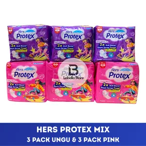 6 PACK MIX PEMBALUT HERS PROTEX PINK NON WING & HERS PROTEX MAXI WING 23 CM