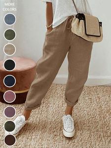 Women's Plain Tie Front Pocket Straight Leg Pants, Basic Casual Comfy Minimalist Elastic Waist Trousers for Spring & Fall, Women's Bottoms for Daily Wear, Womenswear, Casual Fashion Trousers, Casual Street Trousers