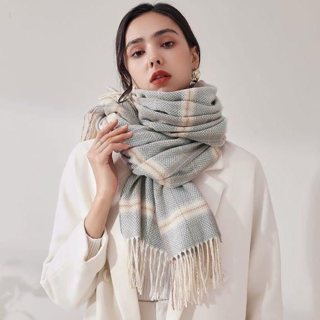 KAORU CASHMERE LONG SHAWL WOOL WINTER SCARF UNISEX SELENDANG PASHMINA - Kuning                                                                                                             . 1