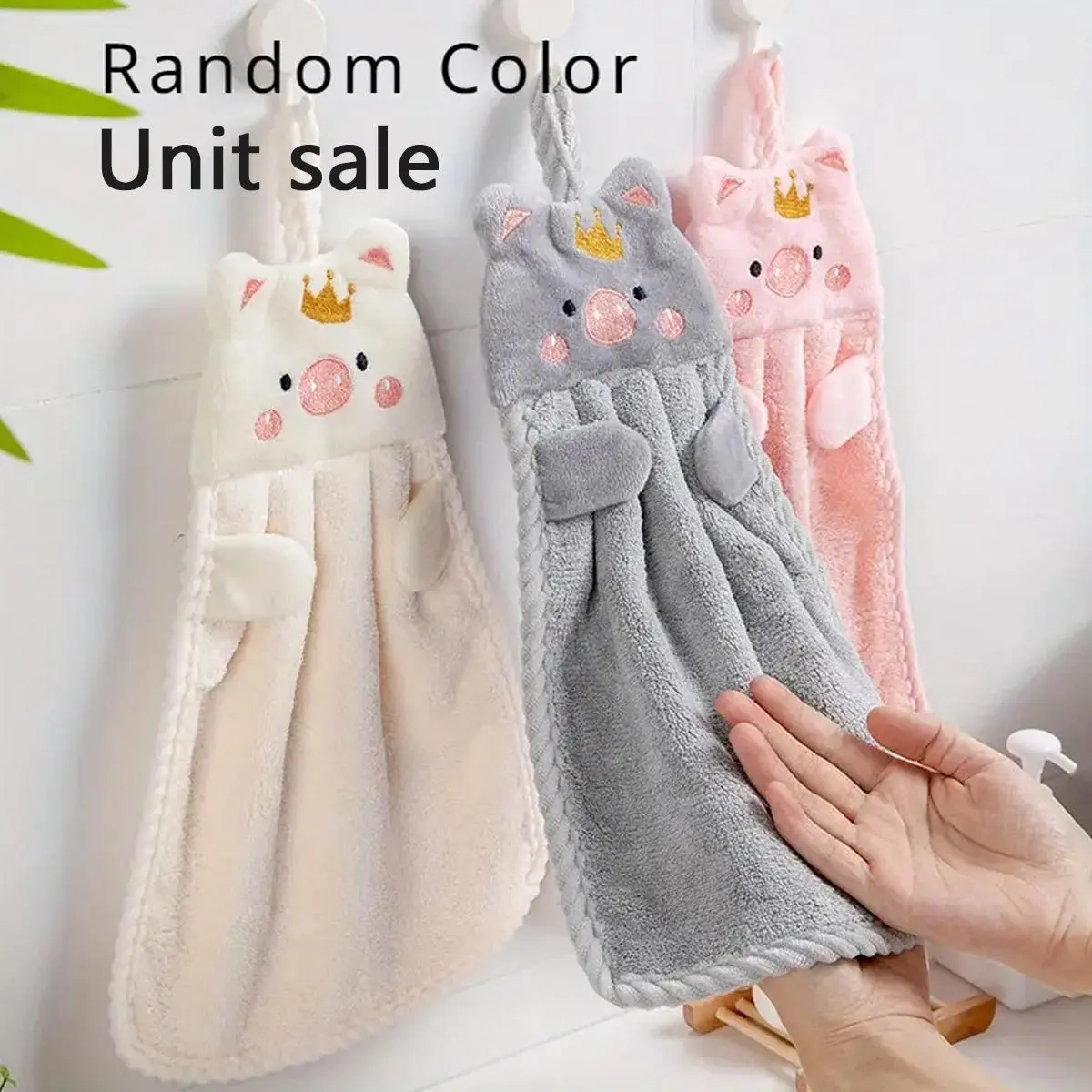 Random Color Cartoon Piggy Design Hand Towel, 1 Count Cute Hangable Absorbent Cleaning Cloth, Cleaning Cloths for Kitchen, Home Accessories, Kitchen Accessories
