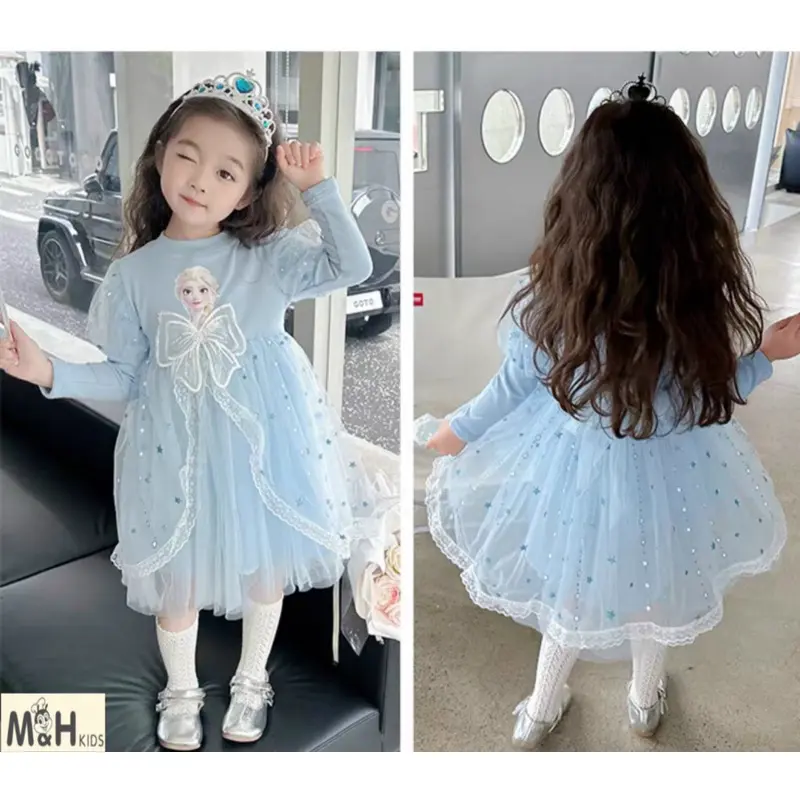 Váy công chúa Elsa chân ren bốn lớp tạo độ phồng xoè đẹp 13-26kg