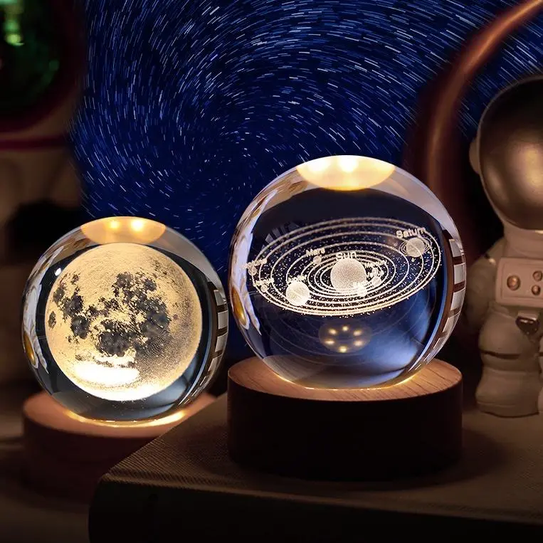 LAMPU BUAT KAMAR TIDUR LAMPU HIAS LED LAMPU HIAS KAMAR TIDUR HADIAH SPESIAL LAMPU MALAM BULAN BOLA KRISTAL Kayu 1