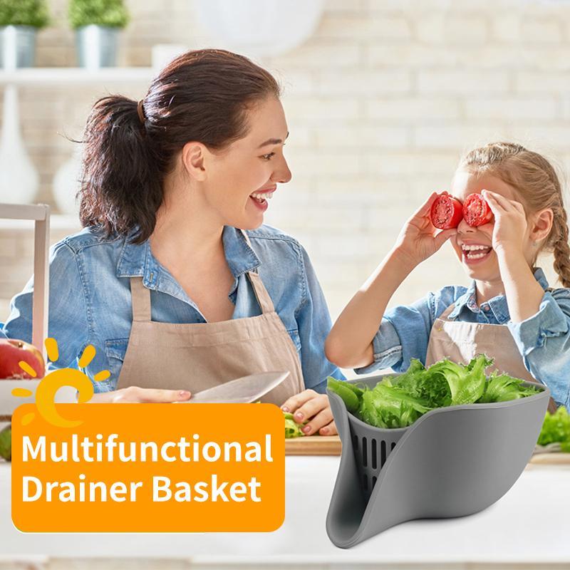Silicone Drain Basket, Multifunctional Vegetable Drain Strainer Basket with Nozzle, Kitchen Accessories for Home Dining Room Picnic, Utensils 8