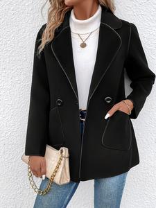 Women's Solid Color Button Front Lapel Neck Coat, Elegant Long Sleeve Pocket Outerwear for Fall & Winter, Women's Clothing for Daily Wear
