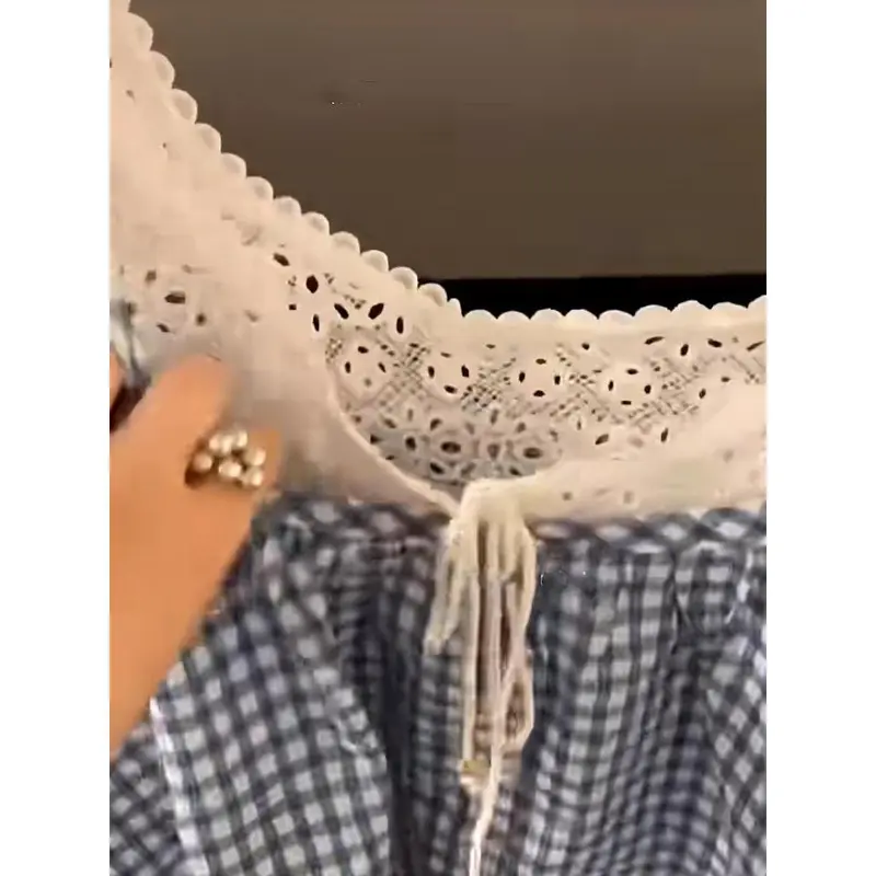 Áo Vest Kẻ Sọc, Phong Cách Pháp, Thiết Kế Kẻ Sọc Tươi Mới Buộc Dây, Khâu Ngọt Ngào, Dễ Phối Đồ, Dáng Rộng Vừa Vặn, Hai Mảnh Giả, Có Dây Đeo 4