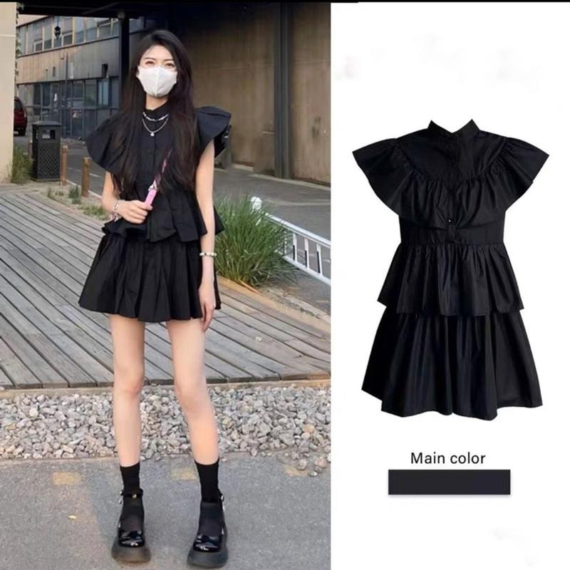 đầm baby doll cánh tiên xếp tầng dáng xoè b80 cổ tròn