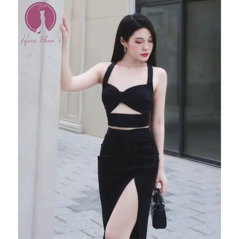 [GIÁ SỐC - Mặc đc 2 kiểu ] Đầm gút eo áo croptop 2 dây, kiểu dáng xẻ tà đi dự tiệc siêu sang Hienphamstore 7960 Buổi tối váy xoắneo Nữ Women 1