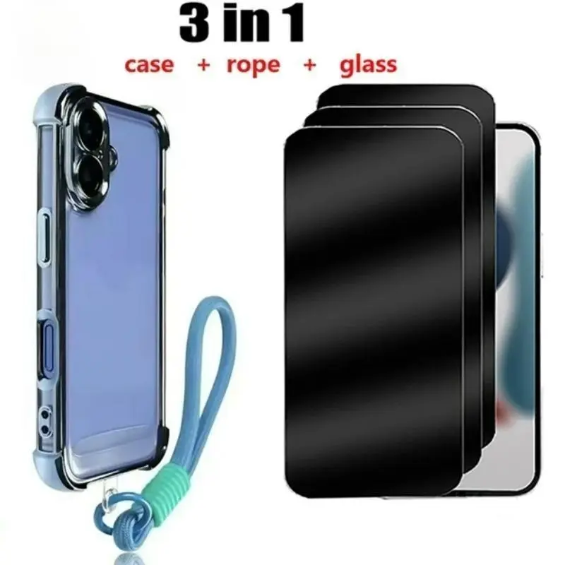 3in1 1Pcs Anti-fall Phone Case + 1Pcs Anti-Spy Privacy Tempered Glass ...