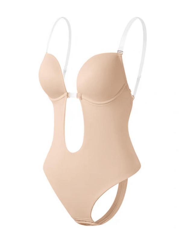 Women's Plain Sexy Cut Out Deep V Neck Backless Shapewear Bodysuit, High Stretch Transparent Shoulder Strap Thong Design Bodysuit, Ladies Shapewear Clothing for All Seasons 1
