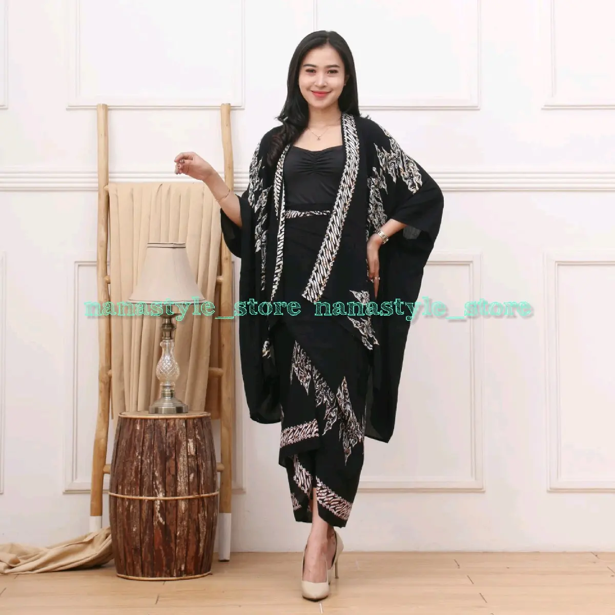 Setelan Cardigan Batik Wanita Outer Batik Kimono Outfit Katun Rayon Baju Cantik Kondangan Motif Muslim