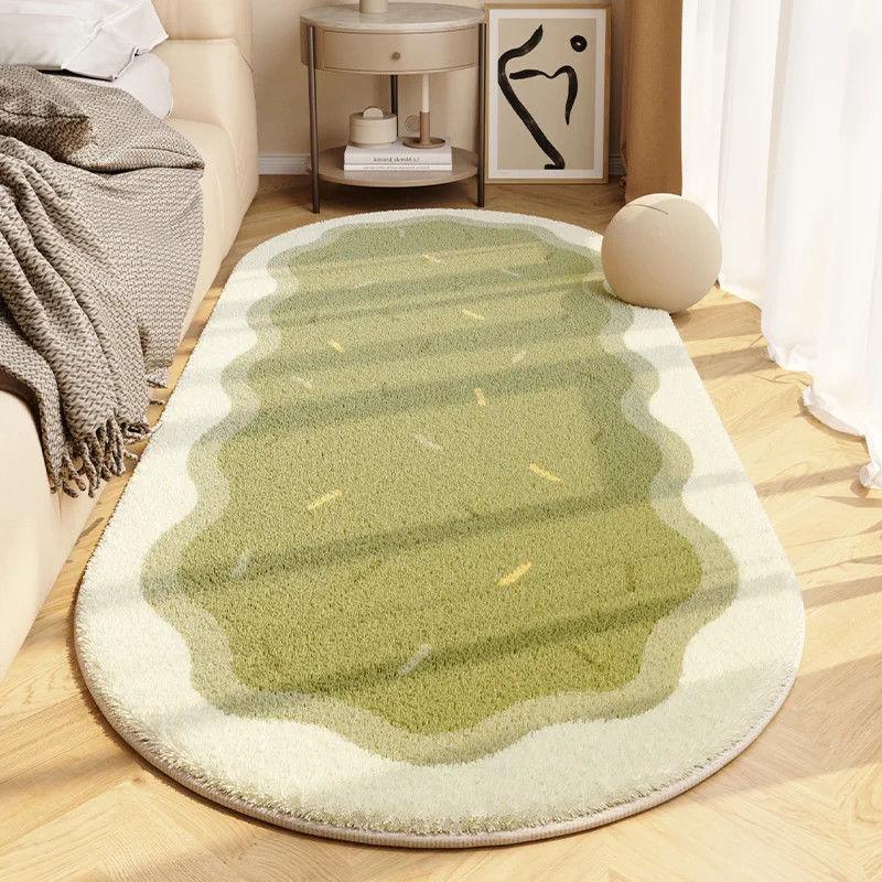 Thảm Đầu Giường Phòng Ngủ Chính, Phong Cách Kem, Hình Dạng Bất Đối Xứng Làm Bằng Cashmere, Thảm Trải Sàn, Có Thể Giặt Bằng Máy, Thích Hợp Cho Phòng Khách, Bàn Sofa Và Thảm 2