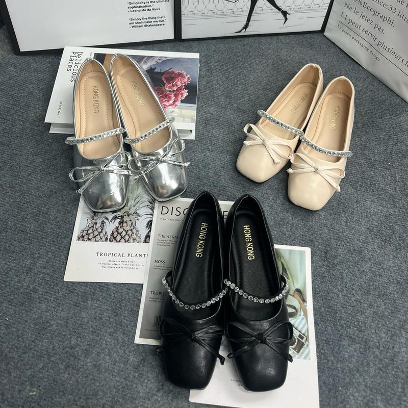 [D01- Form chuẩn] Giày búp bê nữ basic nơ nhỏ mix quai đá Shoes Giày Bệt loli 0