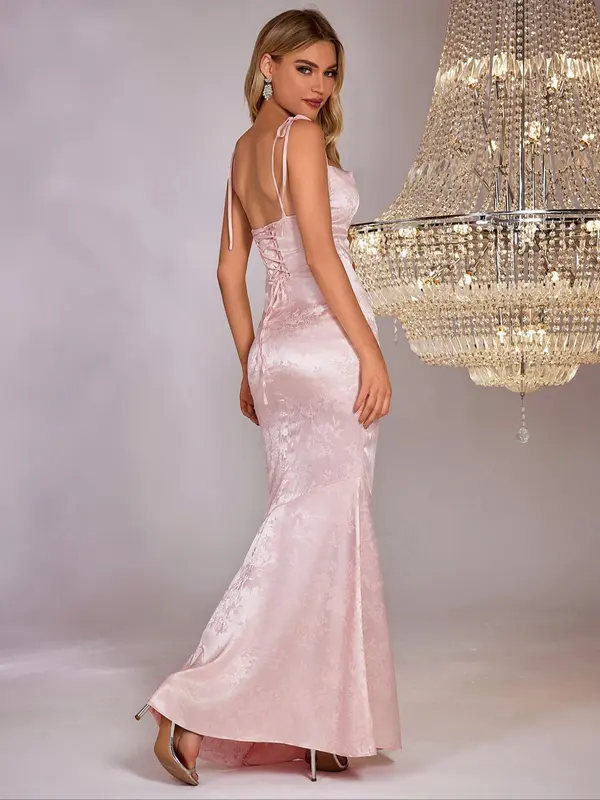 Women's Lace Up Satin Cami Mermaid Dress, Summer Clothes Women, Elegant Tie Shoulder Spaghetti Strap Maxi Party Evening Gown, Ladies Summer Clothes 5
