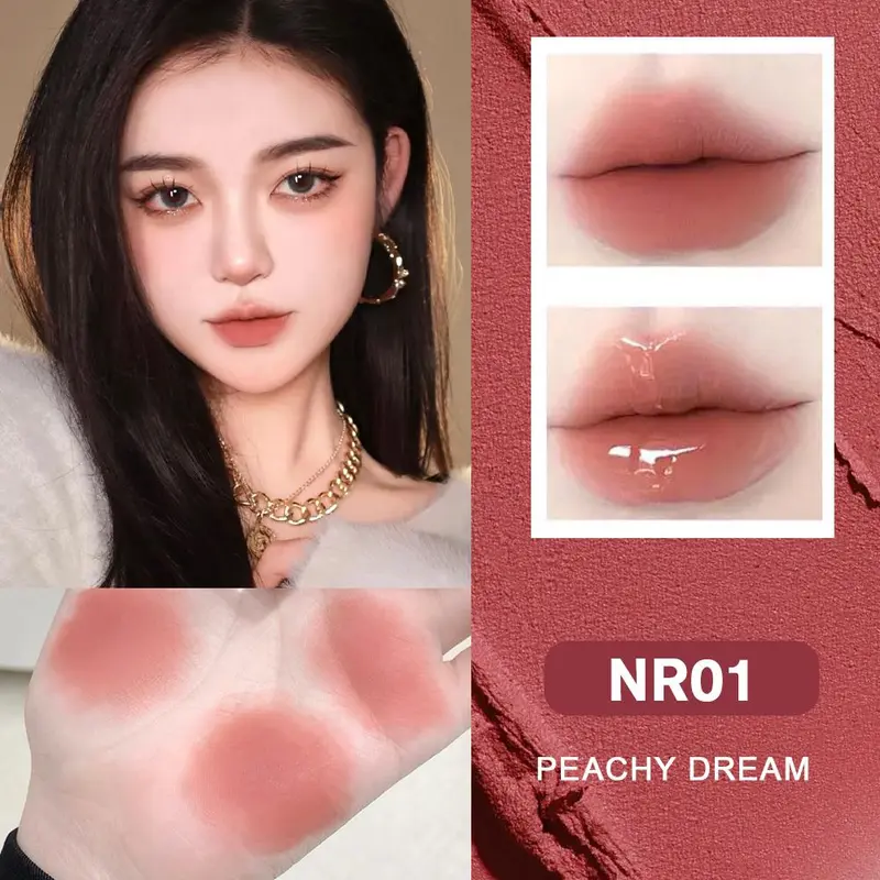 SOUG 3-in-1 Matte Lipstik Warna Melindungi Lip Gloss Tahan Air Non-Lengket 2.2g+2.2g 3