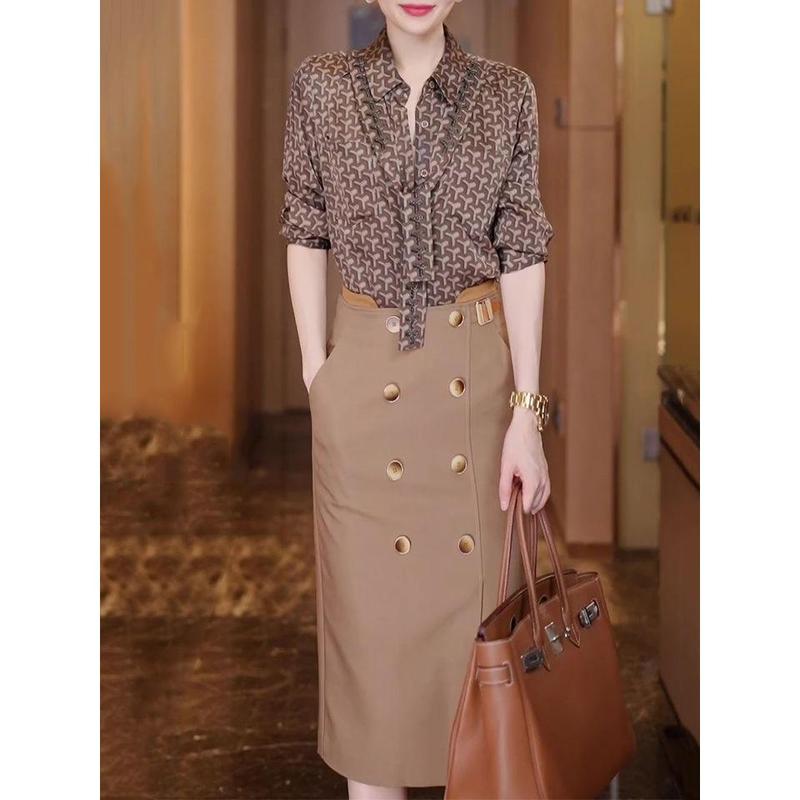 Bộ Đồ Thời Trang Nữ, Cao Cấp Và Giá Cả Phải Chăng, Phong Cách Thanh Lịch Và Nữ Thần, Áo Sơ Mi Dài Tay, Chân Váy Tutu Dễ Phối Đồ Hàng Mới Về Mùa Thu 1