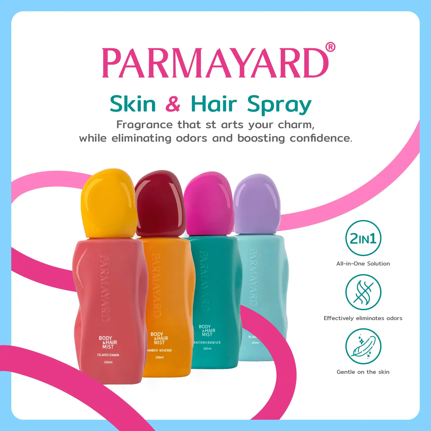 PARMAYARD BODY & HAIR MIST -1 piece: Fresh Scent for Body and Hair, Eliminates Unwanted Odors, Natural Body Fragrance, 4 scents, 100ML
