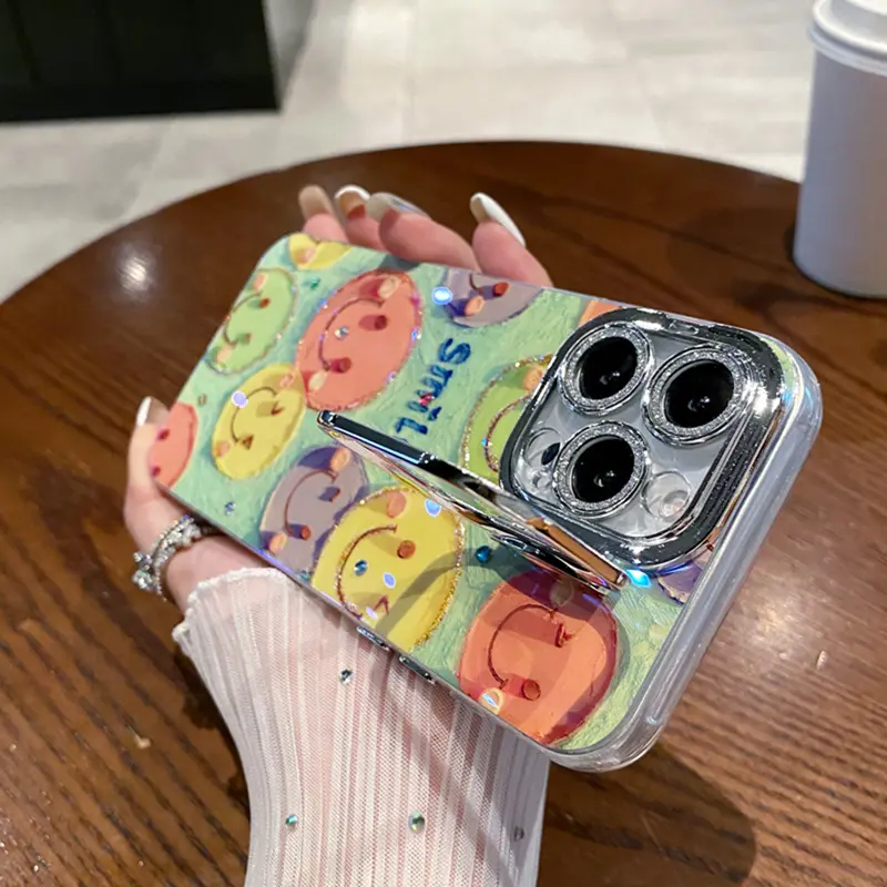 Mẫu mới cho iPhone 15Pro Max 14Plus 13Pro 12Pro Max iPhone11, ốp điện thoại Xanh Biển di động, sơn nhẹ, mặt cười đầy màu sắc dễ thương, khung lỗ mịn, vỏ bảo vệ chống va đập, vỏ IMD chống trượt 4