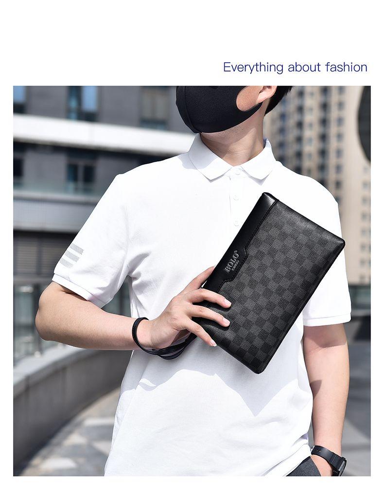 Product Introduction of Men's Handbag New Fashion Plaid Business Large Capacity Casual Envelope Men's Clutch 14