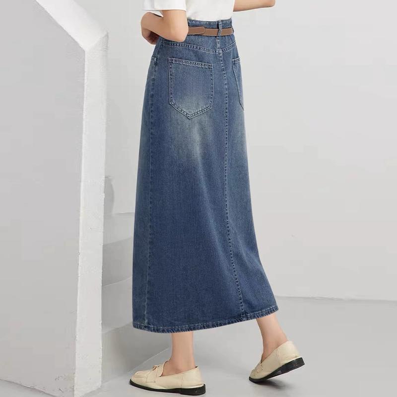 2212# Forking Denim Skirt Women Mid-Length High Waisted Hip Wrap Skirt 3
