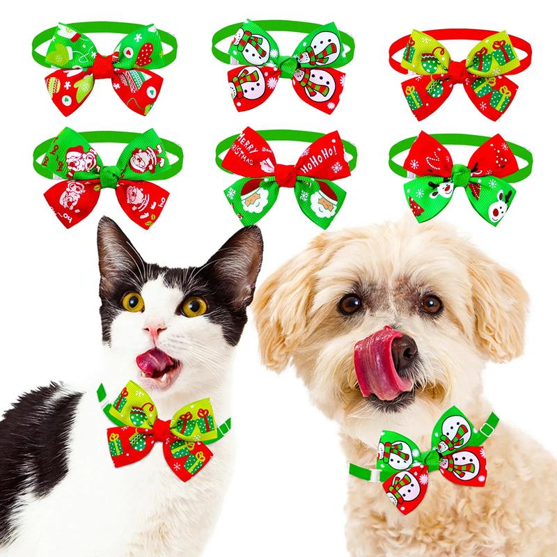 Product Introduction of Pet Bow Tie Christmas Series Pattern Decorative Adjustable Pet Dogs Cats Bowknot Collar for Festival Practical Cats Collar 9