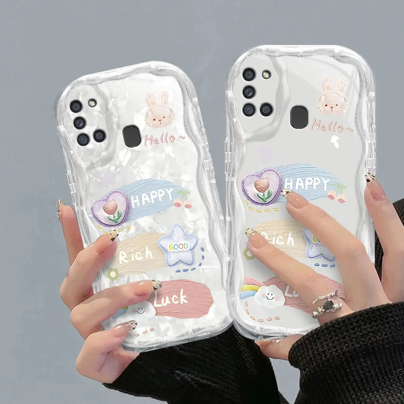 Casing hp SamsungA21S/A217F Boneka Kelinci Keberuntungan Lucu Kepribadian Transparan Gelombang Lembut Cangkang Wanita Ringan Mewah Kelas Atas All-inclusive Anti-Fall case 0