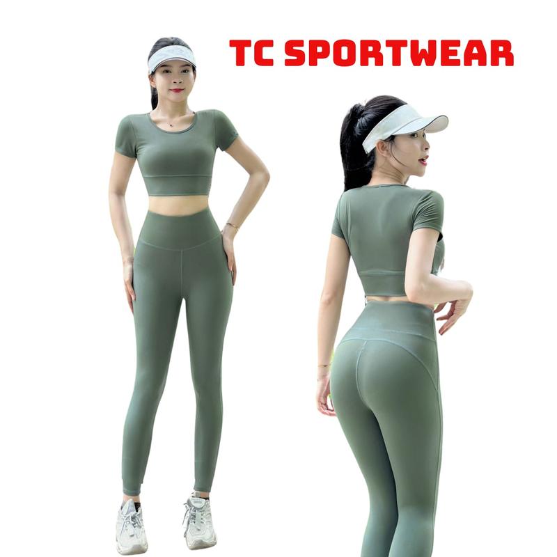 Đồ Tập Gym Nữ | Bộ Tập Gym Yoga Nữ Áo Croptop Tay Ngắn Quần Legging Thun Lạnh Co Giãn Đa Chiều D02