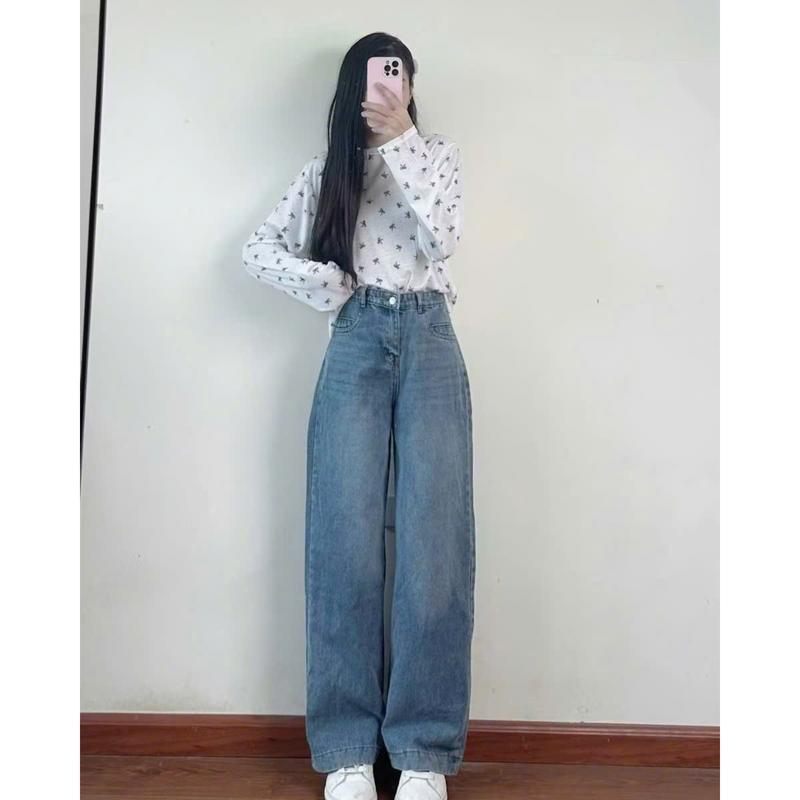 Quần jeans nữ ống suông cạp cao gấu to quần bò nữ ống rộng 2 màu hottrend chất vải mềm mại siêu tôn dáng 8