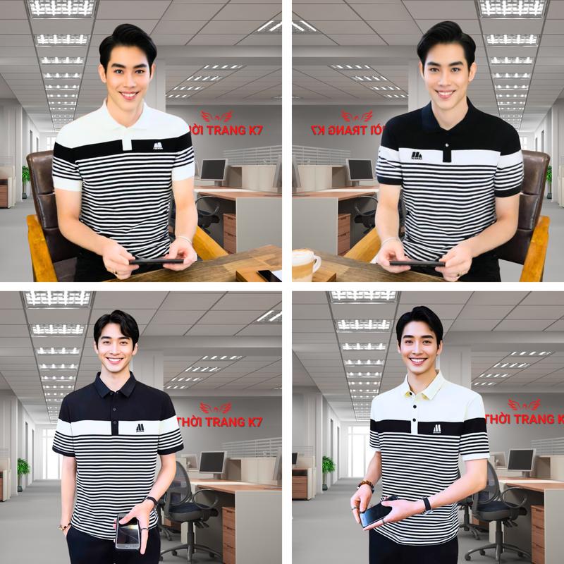 Áo Polo Nam Cổ Bẻ Sọc Ngang Phối Vai K7 M20, Áo Phông Nam Có Cổ Vải CVC Co Giãn 4 Chiều Thoải Mái Menswear Shirt Ngắn Tay Cộc Tay Tay Ngắn ngày nghỉ thường