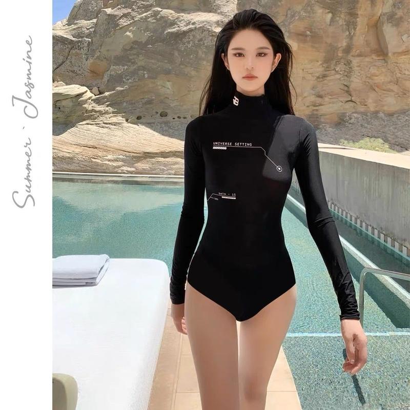 Mosricci Internet Celebrity Same Style Long Sleeve Wetsuit Motorcycle Sports Conservative Sun Protection Slim Fit Slimming One-Piece Swimsuit for Women 1